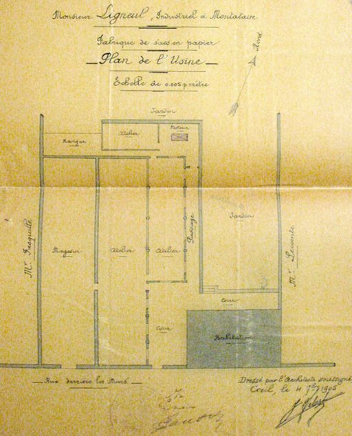 Ancienne usine d'emballage et conditionnement (usine de sacs en papier) Ménard, puis Ligneul, puis usine de pneumatiques, puis usine de meubles