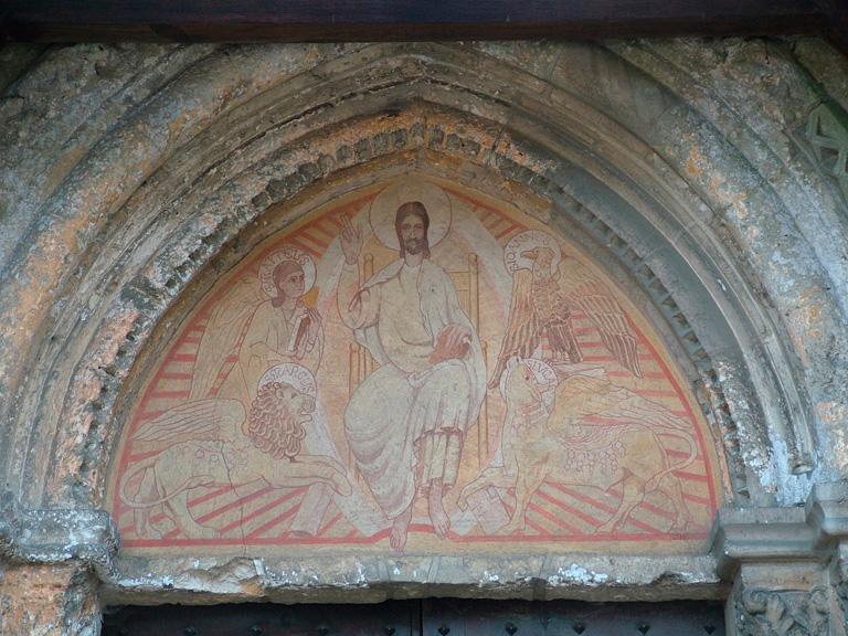 Peinture monumentale (décor d'élévation extérieure) : Christ en majesté entouré du tétramorphe