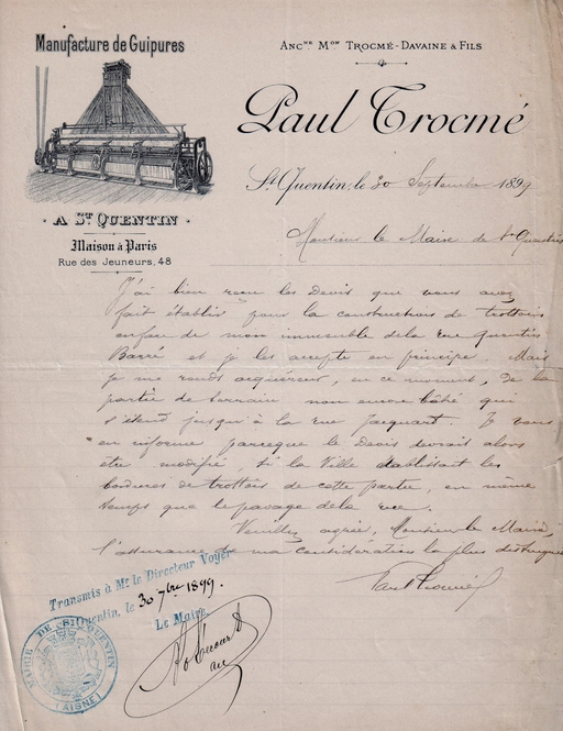 Ancien tissage de guipure et de tulle et dentelle mécanique Trocmé, puis de la Cotonnière de Saint-Quentin, actuellement imprimerie