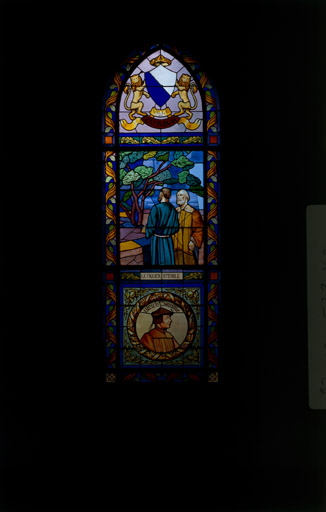 Ensemble de 9 verrières (verrières figurées) : paraboles évangéliques, pères de léglise protestante (baies 1 à 80)