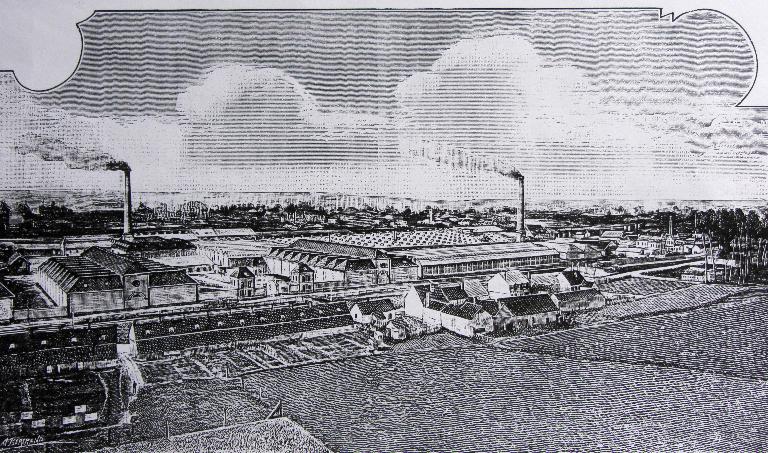 Vue de l'usine de Saint-Ouen en 1894 (Extrait de Turgan. Les grandes usines de la France).