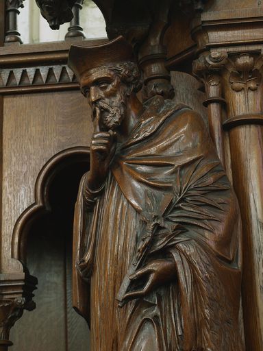 Confessionnal et deux statuettes : saint François Xavier, Moïse