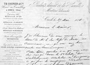 Papier à lettre à en-tête de Th. Coupier, 27 mai 1874 (AD Oise ; 5Mp2454/2).