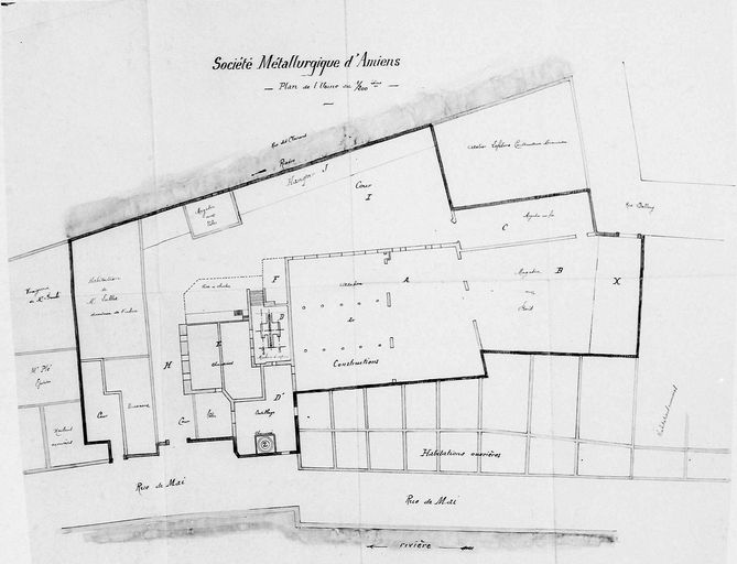 Ancienne filature de lin Gamand et Galet, puis Charles Pouilly, devenue usine de traitement de surface des métaux Laillet (Société Métallurgique d'Amiens), puis usine de teinturerie Benoist Frères et Benoist et Cie