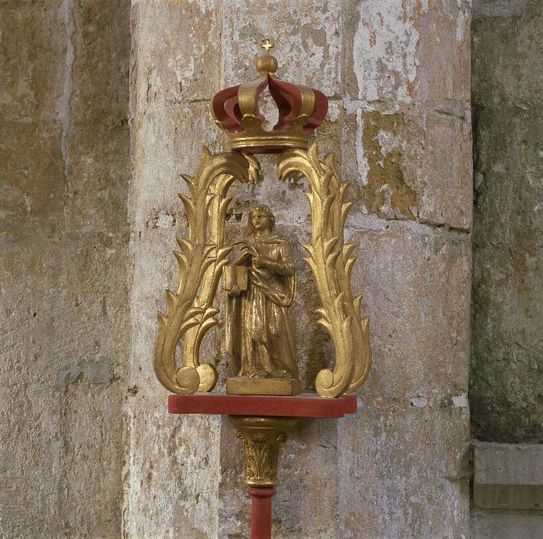 Ensemble de deux bâtons de procession, de saint Aubin et de sainte Catherine d'Alexandrie