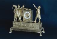 Pendule : le Serment des Horaces, d'après David, limite 18e-19e siècle, bronze doré.