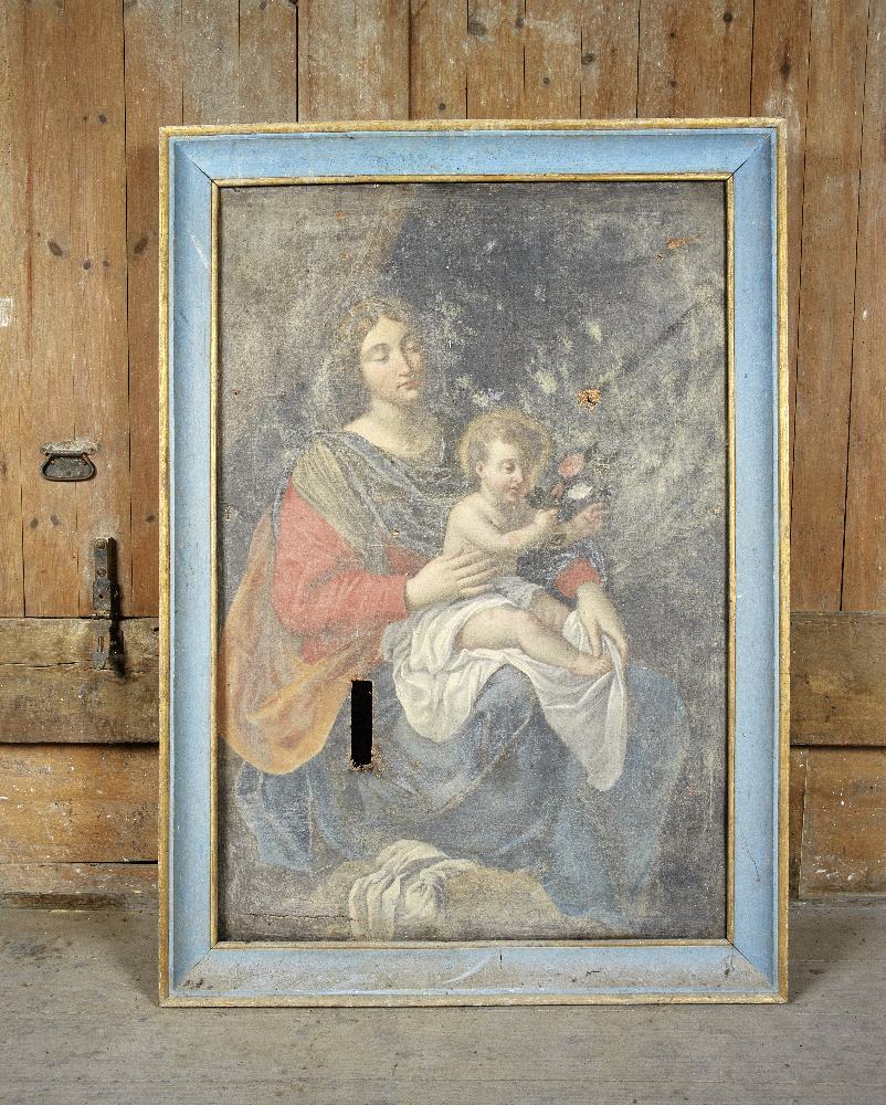 Tableau et son cadre : Vierge à l'Enfant dite Vierge aux roses