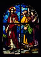 Ensemble des sept verrières des bas-côtés (verrières figurées et verrière décorative) : scènes de la vie du Christ