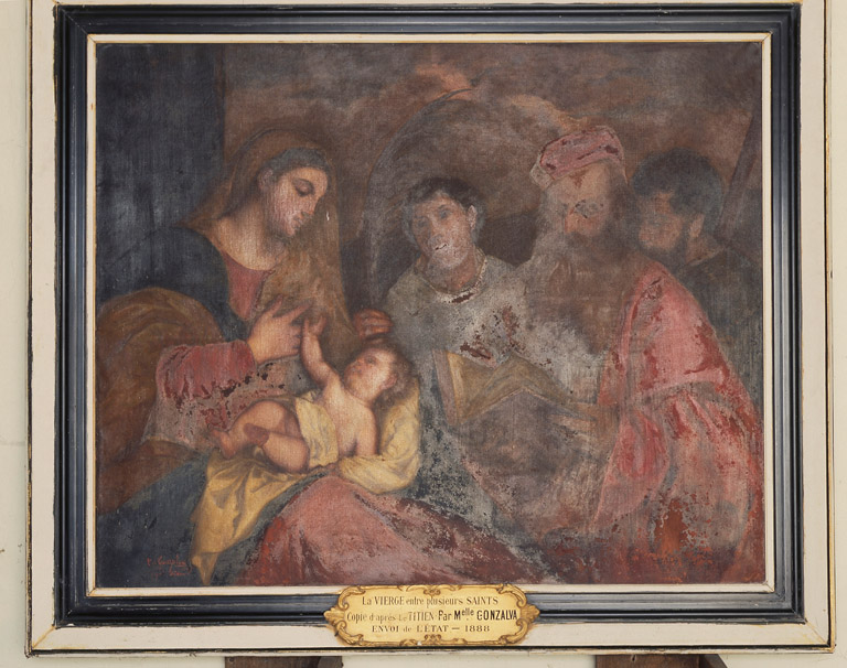 Tableau : Vierge à l'Enfant avec les saints Etienne, Jérôme et Maurice