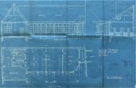 Ville de Péronne. Groupe scolaire. Crèche. Plan au sol, élévation et coupe, Jacques Debat-Ponsan architecte, 1925 (AD Somme ; 99O 3002).
