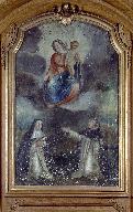 Paire de tableaux d'autel avec leur cadre : Saint Sébastien secouru par un ange, La remise du rosaire à saint Dominique de Guzman et sainte Catherine de Sienne (retables des chapelles de Saint-Sébastien et du Rosaire)