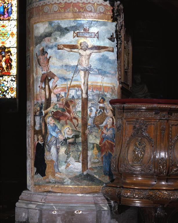 Peinture monumentale : Calvaire avec sainte Marie-Madeleine et deux donateurs