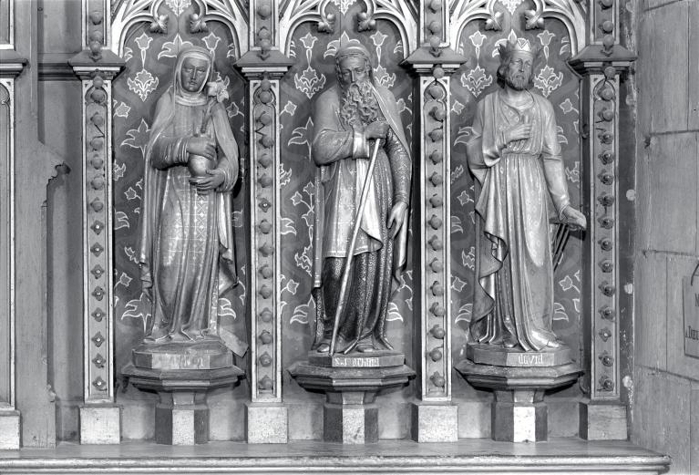 Ensemble de 6 statues : Vierge à l'Enfant, David, Saint Joachim, Sainte Anne, Sainte Élisabeth, Isaïe