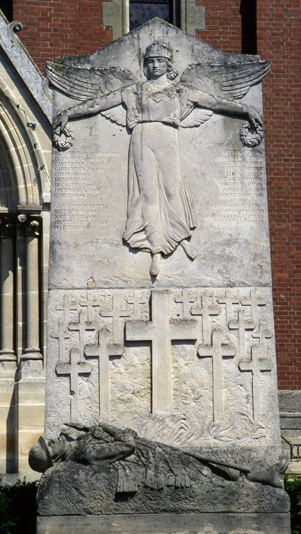 Haut-relief et bas-relief : Soldat gisant et allégorie féminine