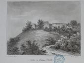 Dessin des vestiges du château par Amédée Piette  (AD Aisne : 8 Fi Ostel 3).