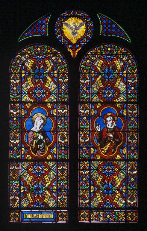 Verrière figurée décorative : le Christ, la Vierge et le Saint-Esprit (baie 0)