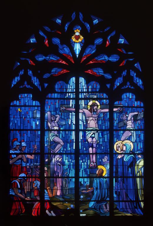 Verrière (vitrail tableau) de style Art déco : la Crucifixion (baie 0)