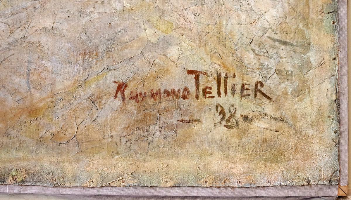 Décors peints de l'ancien cloître : Scènes de cour d'école, huiles sur toile de Raymond Tellier.