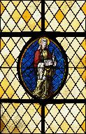 Ensemble de deux verrières figurées géométriques : sainte Clotilde, le Christ portant la croix (baies 1 et 2)