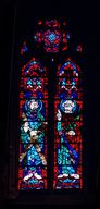 Ensemble de sept verrières figurées du sanctuaire (baies 200 à 206) : Le Christ, la Vierge à l'Enfant et les Apôtres