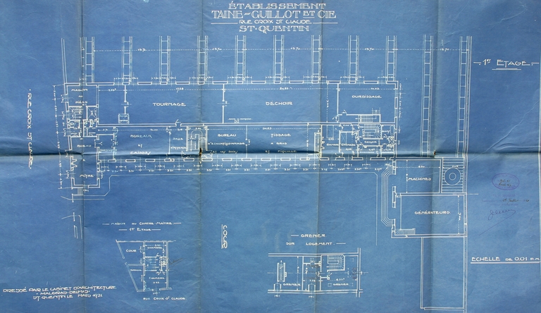 Ancien tissage de laine Testart Frères, puis Taine, Guillot et Cie, usine de cycles Motobécane, usine de la Société Européenne d'Ourdinage Textile (SEOT), puis de la Lainière de Picardie