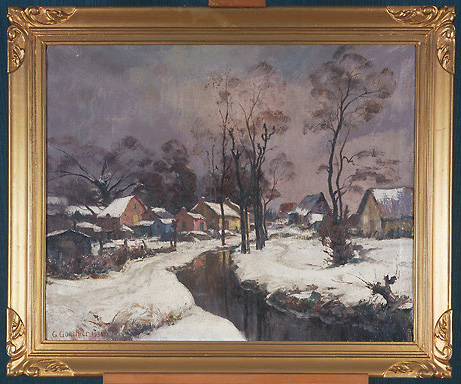 Tableau : Hameau sous la neige (Paysage d'hiver)