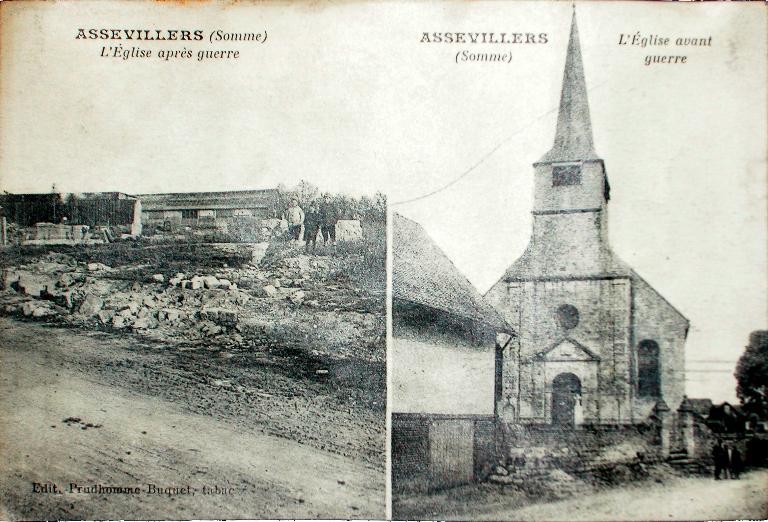 Eglise paroissiale et ancien cimetière (détruit) Notre-Dame-de-l'Assomption d'Assevillers