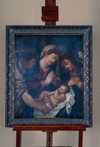 tableau : Marie et deux anges adorant l'Enfant Jésus